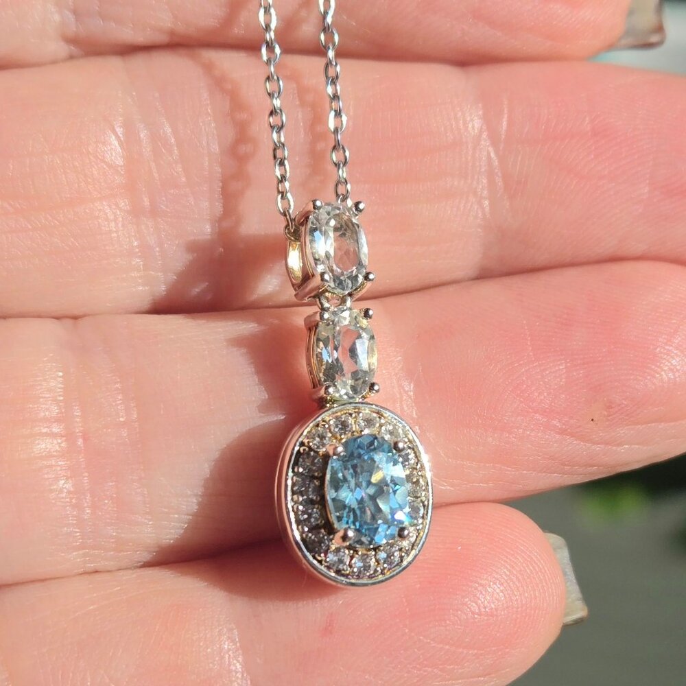 Vintage Blue Topaz, Cubic Zirconia Necklace